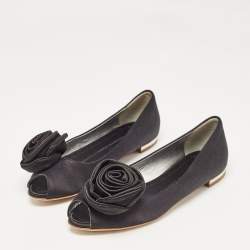 Giuseppe Zanotti Black Satin Flower Applique Ballet Flats Size 36