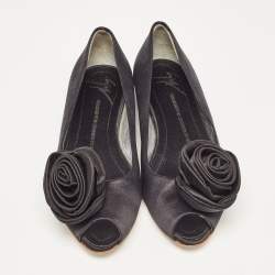 Giuseppe Zanotti Black Satin Flower Applique Ballet Flats Size 36