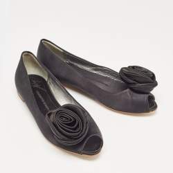 Giuseppe Zanotti Black Satin Flower Applique Ballet Flats Size 36