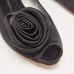 Giuseppe Zanotti Black Satin Flower Applique Ballet Flats Size 36