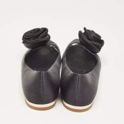 Giuseppe Zanotti Black Satin Flower Applique Ballet Flats Size 36