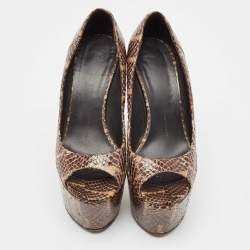 Giuseppe Zanotti Brown Python Leather Platform Pumps Size 38.5