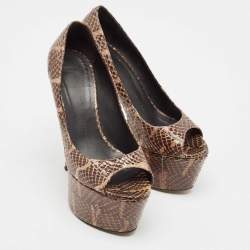 Giuseppe Zanotti Brown Python Leather Platform Pumps Size 38.5