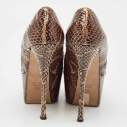 Giuseppe Zanotti Brown Python Leather Platform Pumps Size 38.5