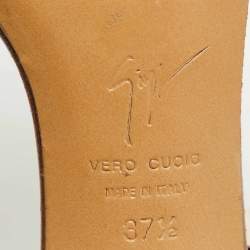 Pre Owned Giuseppe Zanotti Tan Leather Metal Detail T-Strap Sandals Size 37.5