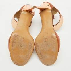 Pre Owned Giuseppe Zanotti Tan Leather Metal Detail T-Strap Sandals Size 37.5