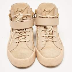 Giuseppe Zanotti Beige  Suede and Leather Double Zipper High Top Sneakers Size 37
