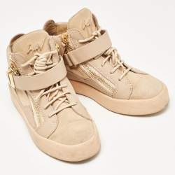 Giuseppe Zanotti Beige  Suede and Leather Double Zipper High Top Sneakers Size 37