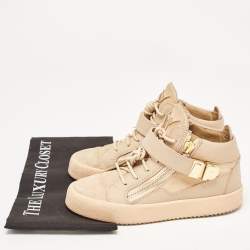 Giuseppe Zanotti Beige  Suede and Leather Double Zipper High Top Sneakers Size 37