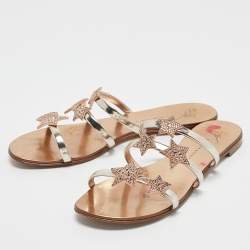 Giuseppe Zanotti Metallic Leather and Suede Star Flat Slides Size 39