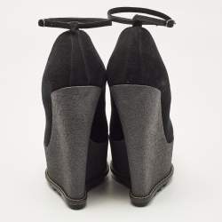 Giuseppe Zanotti Black Suede Wedge Platform Ankle Strap Pumps Size 39