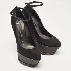 Giuseppe Zanotti Black Suede Wedge Platform Ankle Strap Pumps Size 39