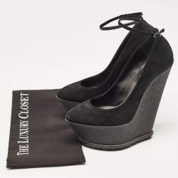 Giuseppe Zanotti Black Suede Wedge Platform Ankle Strap Pumps Size 39