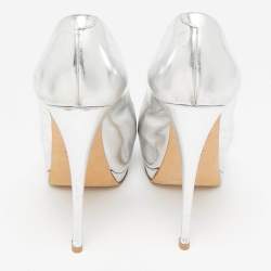 Giuseppe Zanotti Silver Leather Bow Peep Toe Platform Pumps Size 37.5