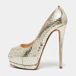 Giuseppe Zanotti Gold Python Embossed Leather Peep Toe Platform Pumps Size 38