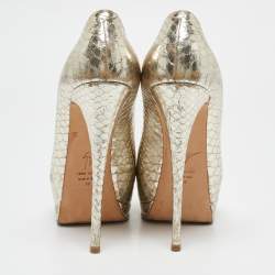Giuseppe Zanotti Gold Python Embossed Leather Peep Toe Platform Pumps Size 38