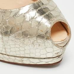 Giuseppe Zanotti Gold Python Embossed Leather Peep Toe Platform Pumps Size 38