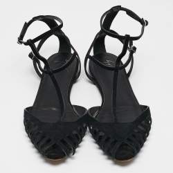 Giuseppe Zanotti Black Suede Ankle Strap Ballet Flats Size 41
