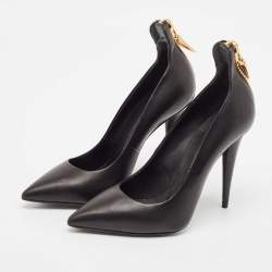 Pre Owned Giuseppe Zanotti Black Leather Horn Zip Back  Pumps Size 38