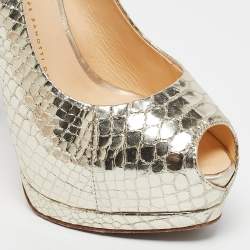 Giuseppe Zanotti Gold Python Embossed Leather Peep Toe Slingback Sandals Size 37.5