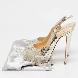 Giuseppe Zanotti Gold Python Embossed Leather Peep Toe Slingback Sandals Size 37.5
