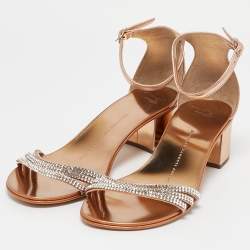 Giuseppe Zanotti Metallic Gold Leather Crystal Embellished Ankle Strap Flat Sandals Size 36