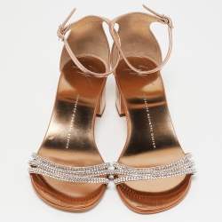 Giuseppe Zanotti Metallic Gold Leather Crystal Embellished Ankle Strap Flat Sandals Size 36