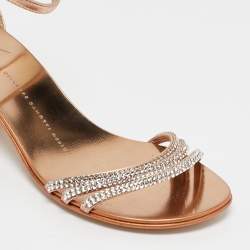 Giuseppe Zanotti Metallic Gold Leather Crystal Embellished Ankle Strap Flat Sandals Size 36