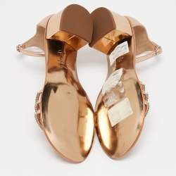 Giuseppe Zanotti Metallic Gold Leather Crystal Embellished Ankle Strap Flat Sandals Size 36