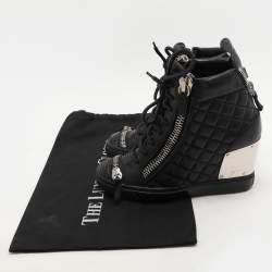 Giuseppe Zanotti Black Quilted Leather Lorenz Wedge Sneakers Size 37