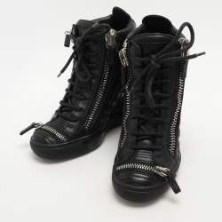 Giuseppe Zanotti Black Quilted Leather Lorenz Wedge Sneakers Size 37