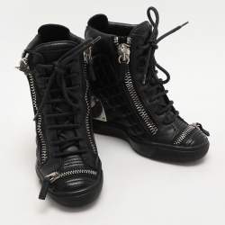 Giuseppe Zanotti Black Quilted Leather Lorenz Wedge Sneakers Size 37