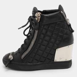 Giuseppe Zanotti Black Quilted Leather Lorenz Wedge Sneakers Size 37
