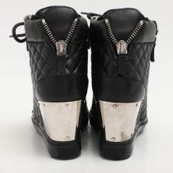 Giuseppe Zanotti Black Quilted Leather Lorenz Wedge Sneakers Size 37