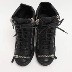 Giuseppe Zanotti Black Quilted Leather Lorenz Wedge Sneakers Size 37