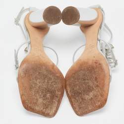 Pre Owned Giuseppe Zanotti Silver Leather Fishbone Embellished Ankle Strap Sandals Size 37