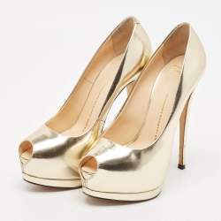 Giuseppe Zanotti Gold Leather Sharon Platform Pumps Size 37.5