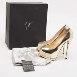 Giuseppe Zanotti Gold Leather Sharon Platform Pumps Size 37.5