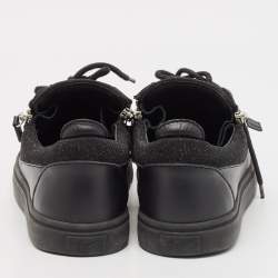 Giuseppe Zanotti Black Metallic Knit Fabric and Leather Frankie Low Top Sneakers Size 39