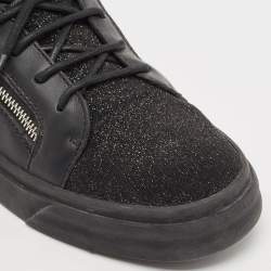 Giuseppe Zanotti Black Metallic Knit Fabric and Leather Frankie Low Top Sneakers Size 39
