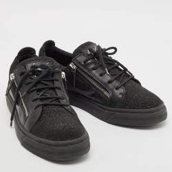 Giuseppe Zanotti Black Metallic Knit Fabric and Leather Frankie Low Top Sneakers Size 39