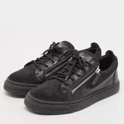 Giuseppe Zanotti Black Metallic Knit Fabric and Leather Frankie Low Top Sneakers Size 39