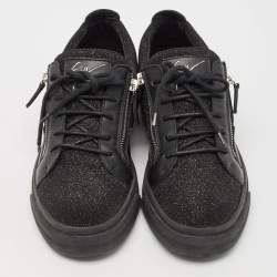 Giuseppe Zanotti Black Metallic Knit Fabric and Leather Frankie Low Top Sneakers Size 39
