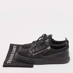 Giuseppe Zanotti Black Metallic Knit Fabric and Leather Frankie Low Top Sneakers Size 39