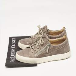 Giuseppe Zanotti Taupe Grey Croc Embossed Leather Frankie Low Top Sneakers Size 39