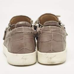 Giuseppe Zanotti Taupe Grey Croc Embossed Leather Frankie Low Top Sneakers Size 39