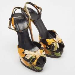 Giuseppe Zanotti Multicolor Satin Flower Print Ankle Strap Sandals Size 39