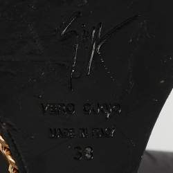 مملوكة مسبقًا Giuseppe Zanotti Black Leather Chain Link Detail Wedge Ankle Strap Sandals Size 38