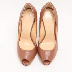 Giuseppe Zanotti Brown Leather Peep Toe Pumps Size 35