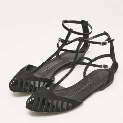 Giuseppe Zanotti Black Suede Ankle Strap Flats Size 38.5